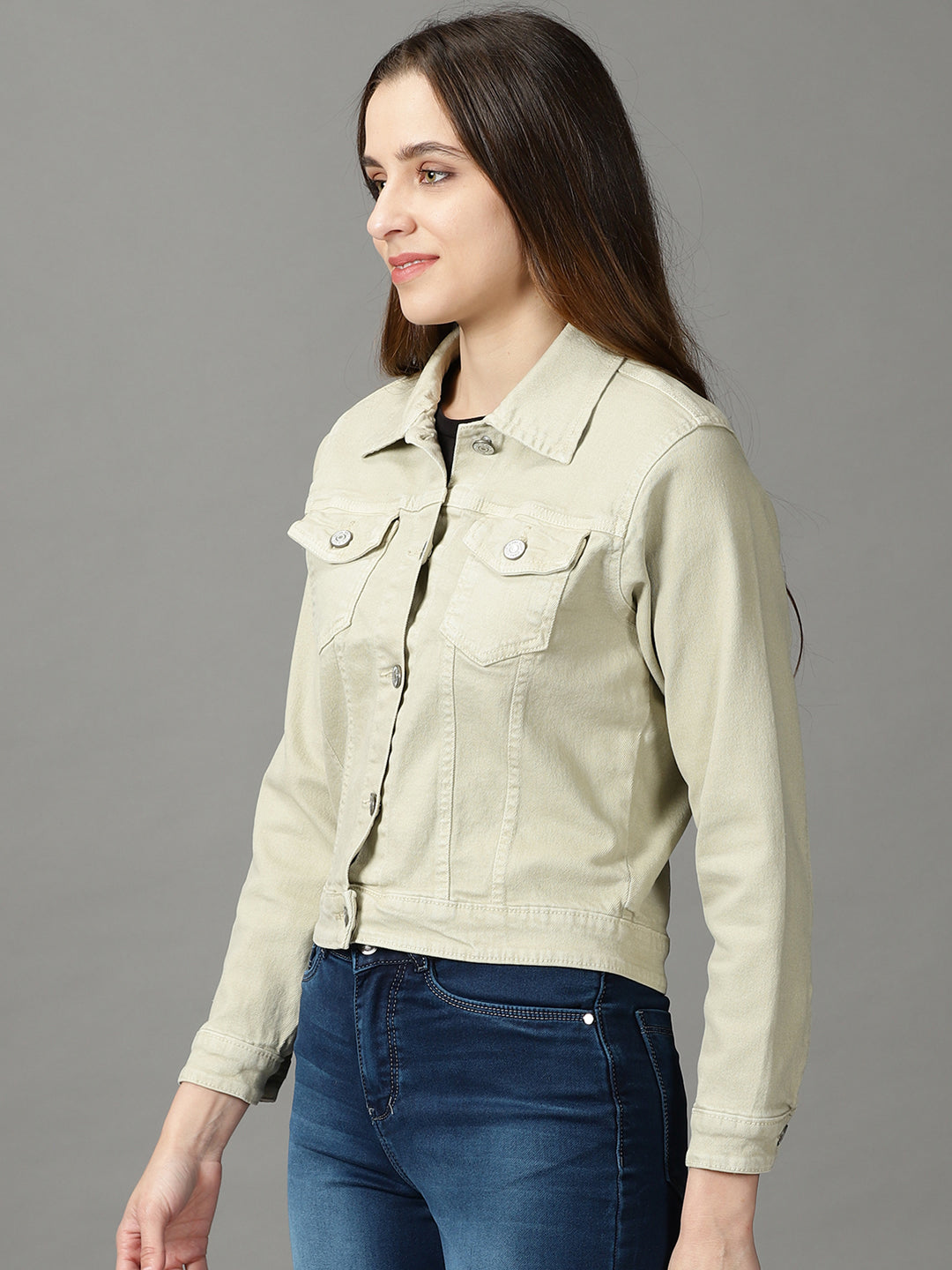 Women's Beige Solid Open Front Jacket