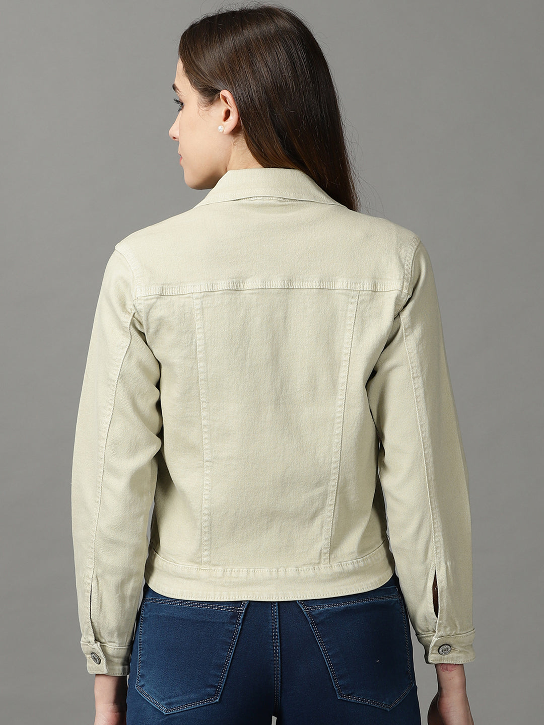 Women's Beige Solid Open Front Jacket