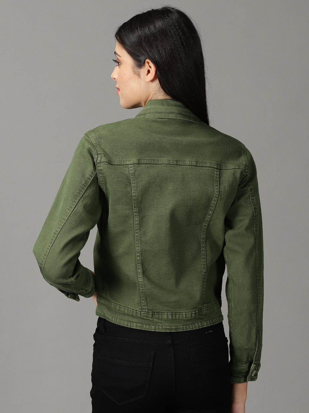 Women's Olive Solid Open Front Jacket
