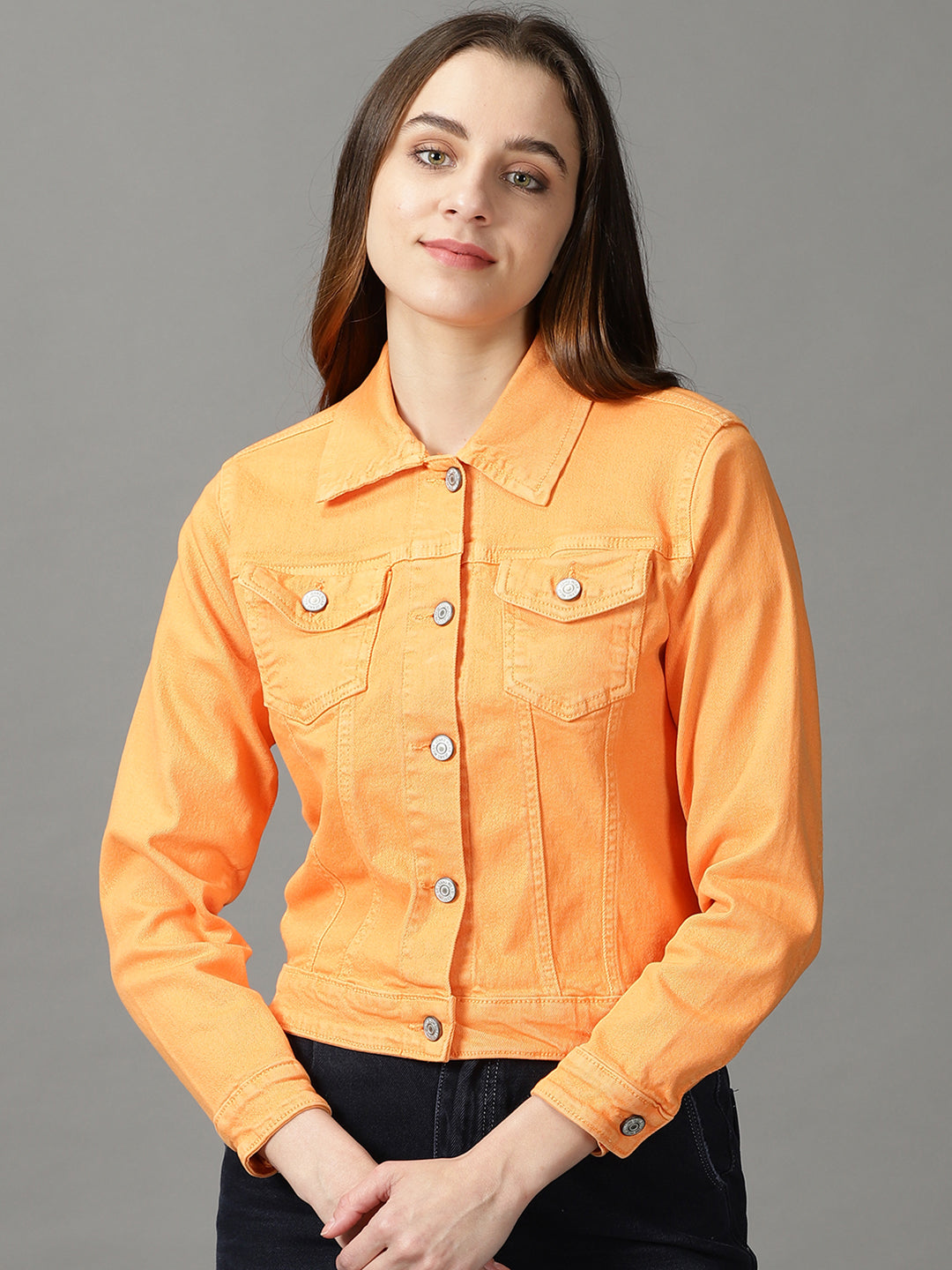 Women's Orange Solid Open Front Jacket