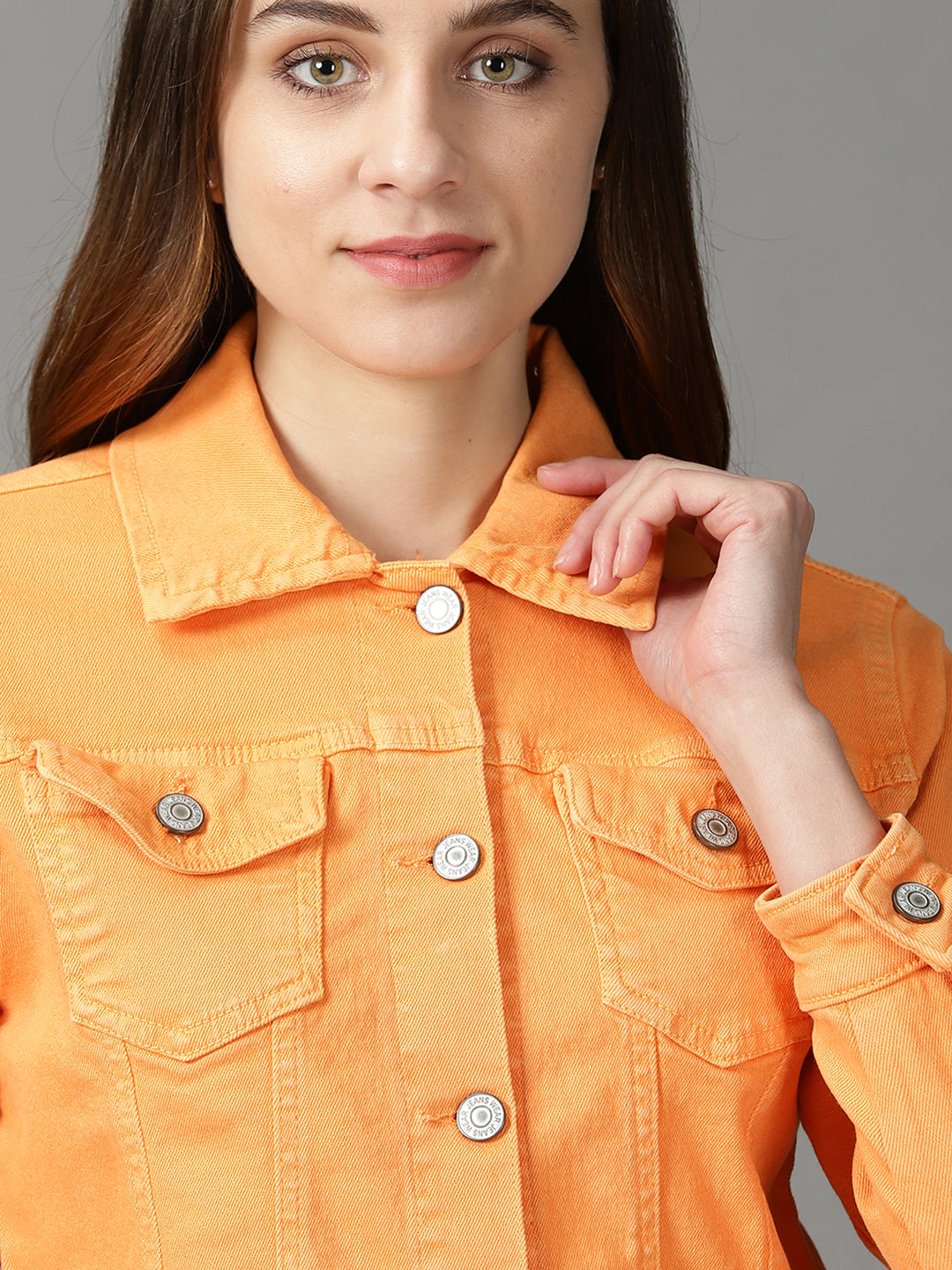 Women's Orange Solid Open Front Jacket