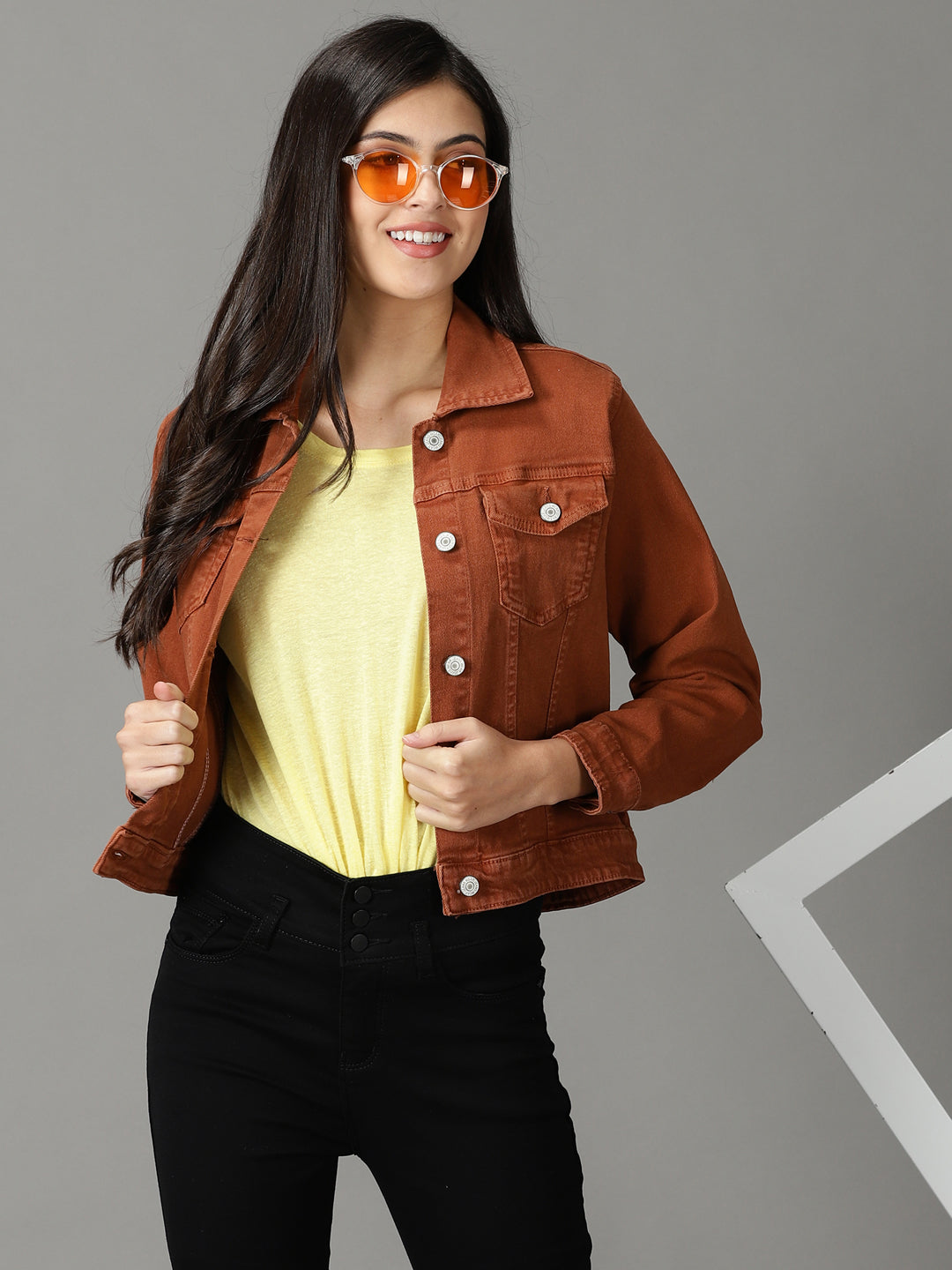 Women's Rust Solid Open Front Jacket