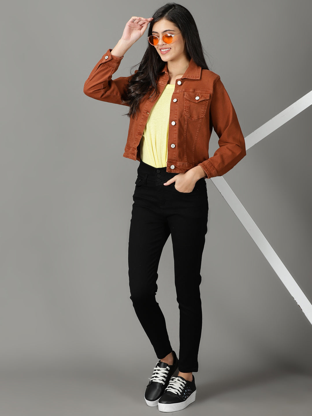 Women's Rust Solid Open Front Jacket