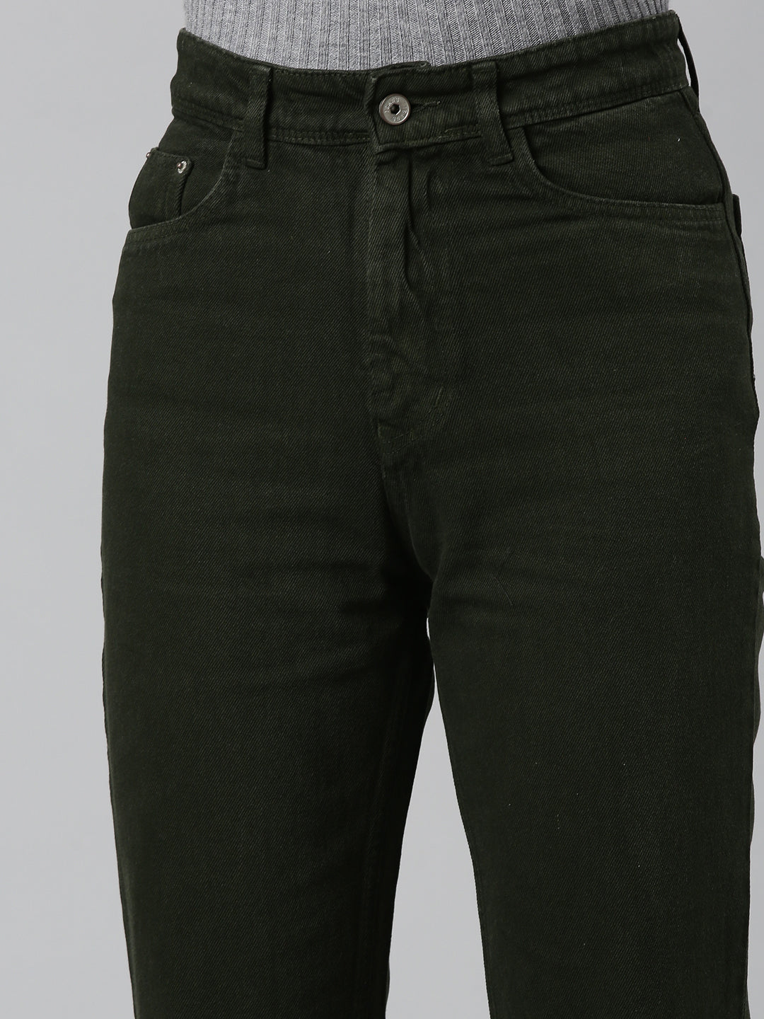 Women Olive Solid Regular Fit Denim Jeans