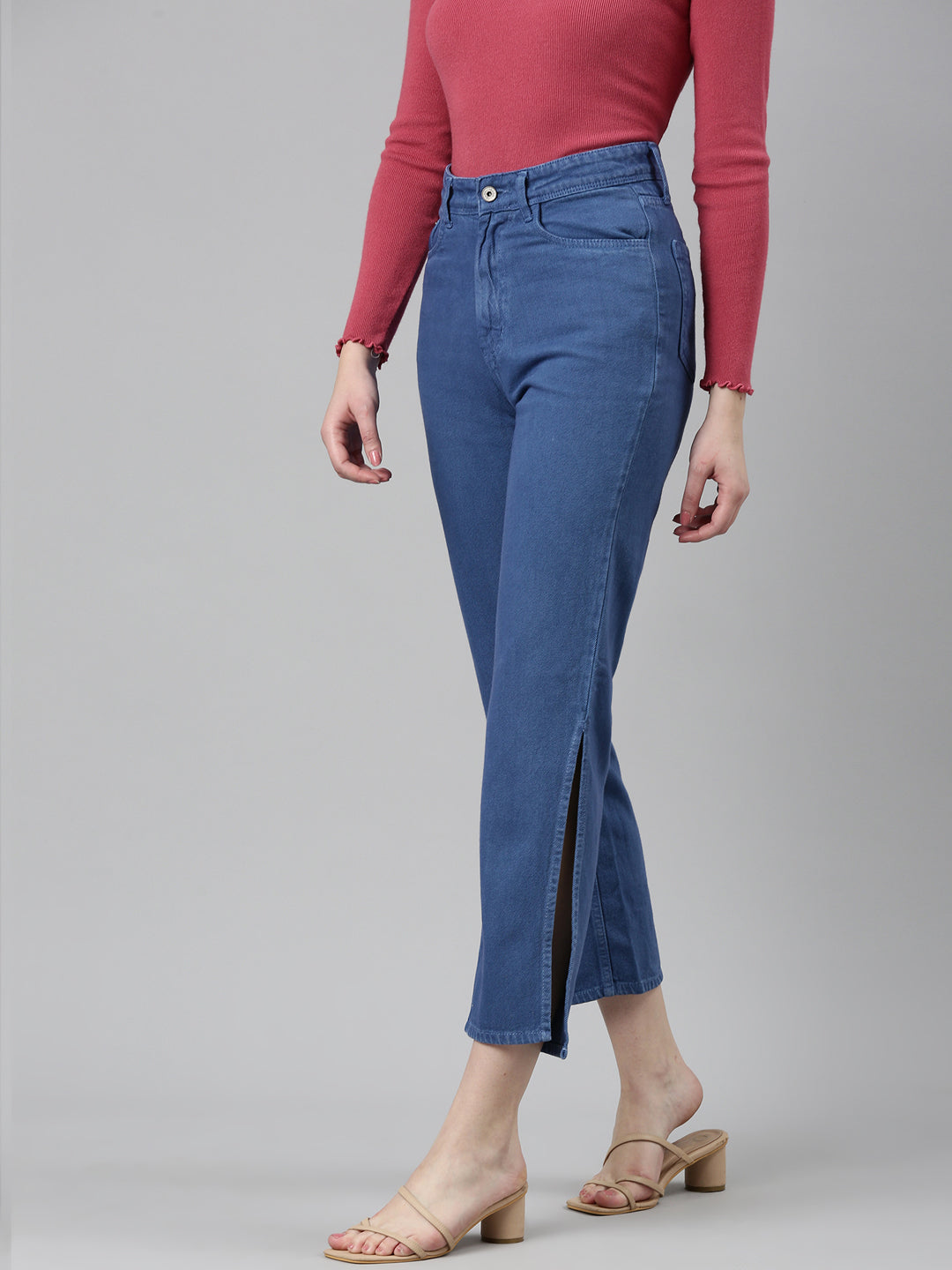 Women Blue Solid Regular Fit Denim Jeans