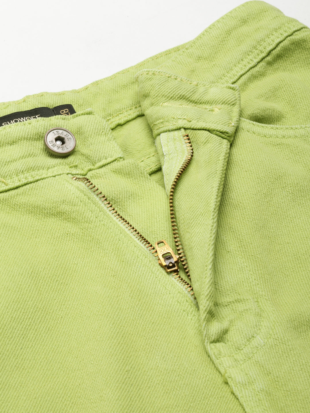 Women Lime Green Solid Regular Fit Denim Jeans