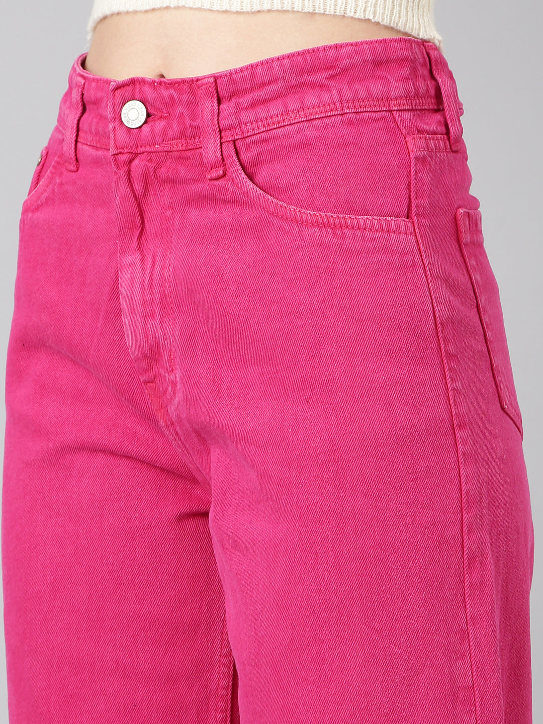 Women Pink Solid Wide Leg Denim Jeans