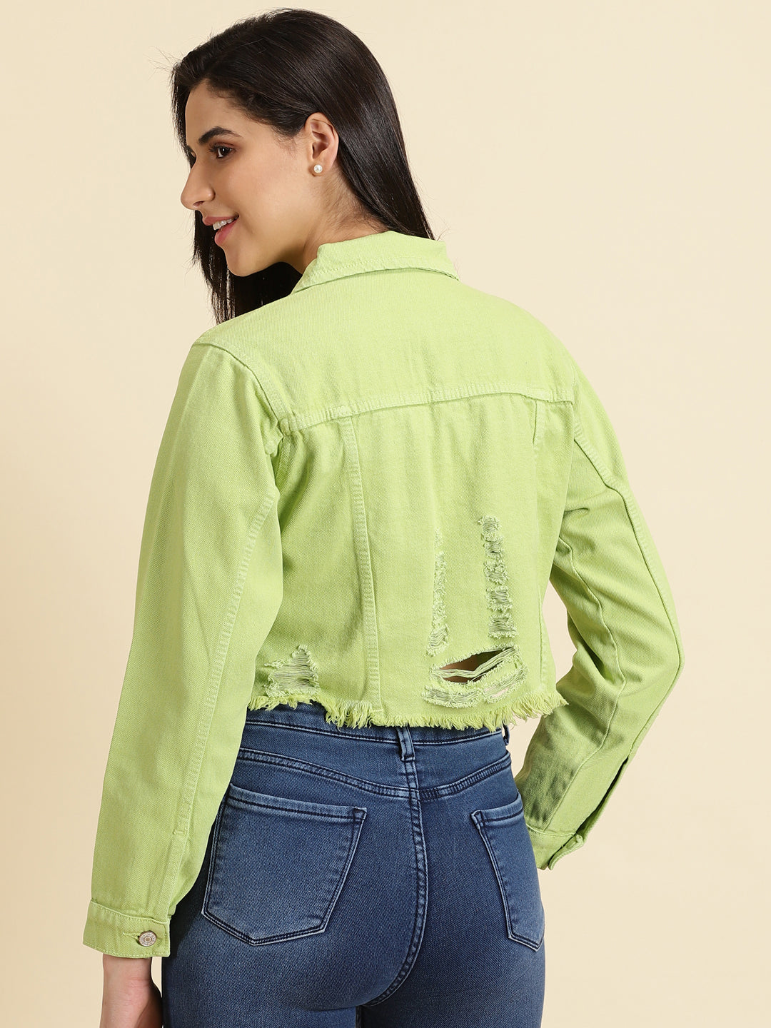 Women's Fluorescent Green Solid Open Front Jacket