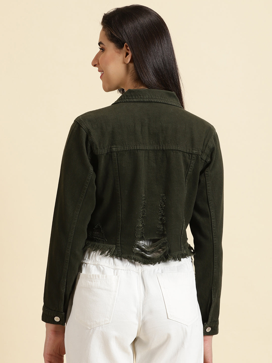 Women's Olive Solid Open Front Jacket