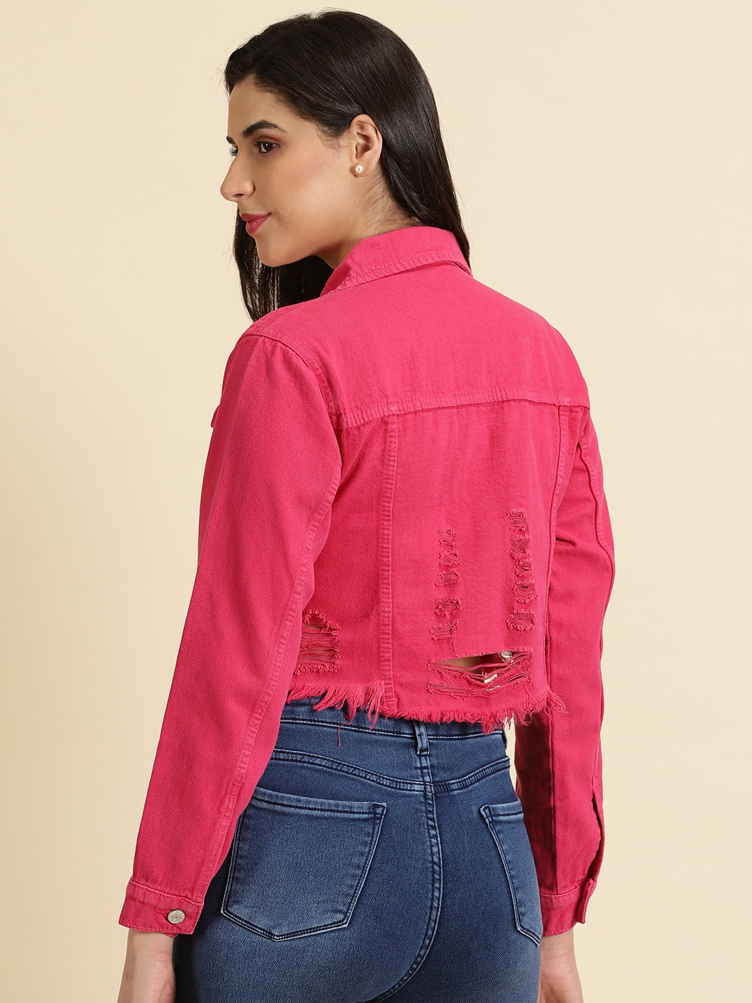Women's Pink Solid Open Front Jacket