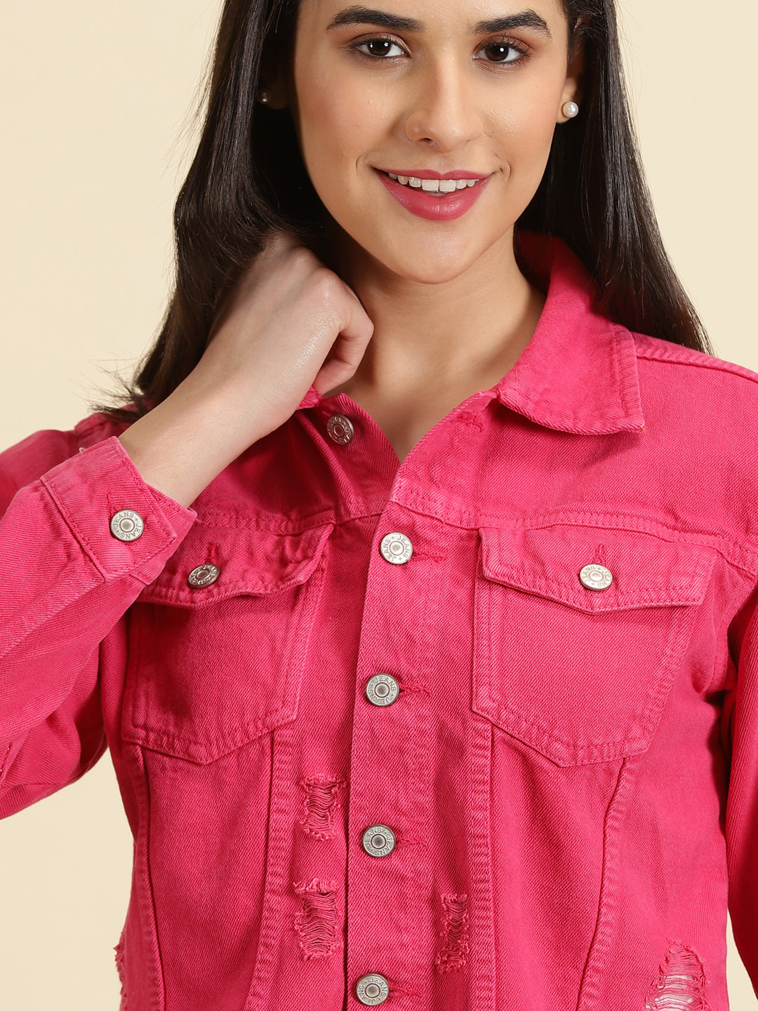 Women's Pink Solid Open Front Jacket