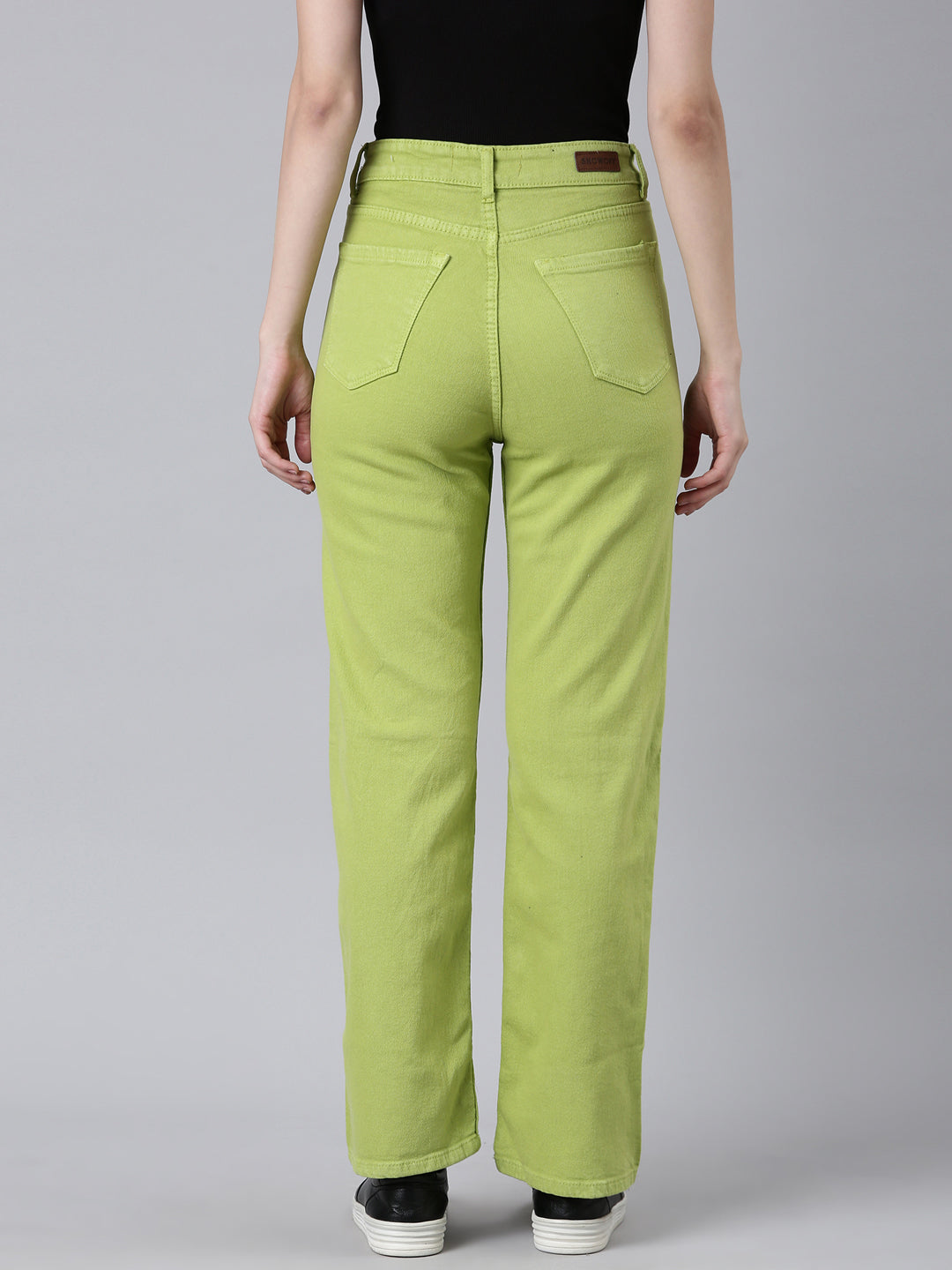 Women Lime Green Solid Straight Fit Denim Jeans
