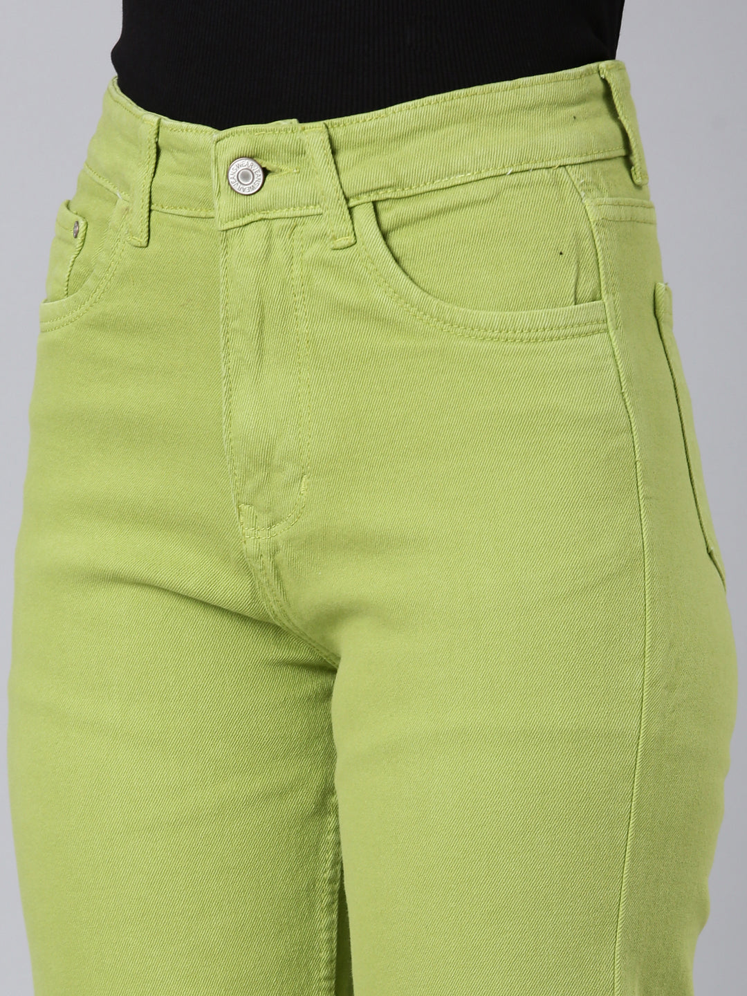 Women Lime Green Solid Straight Fit Denim Jeans