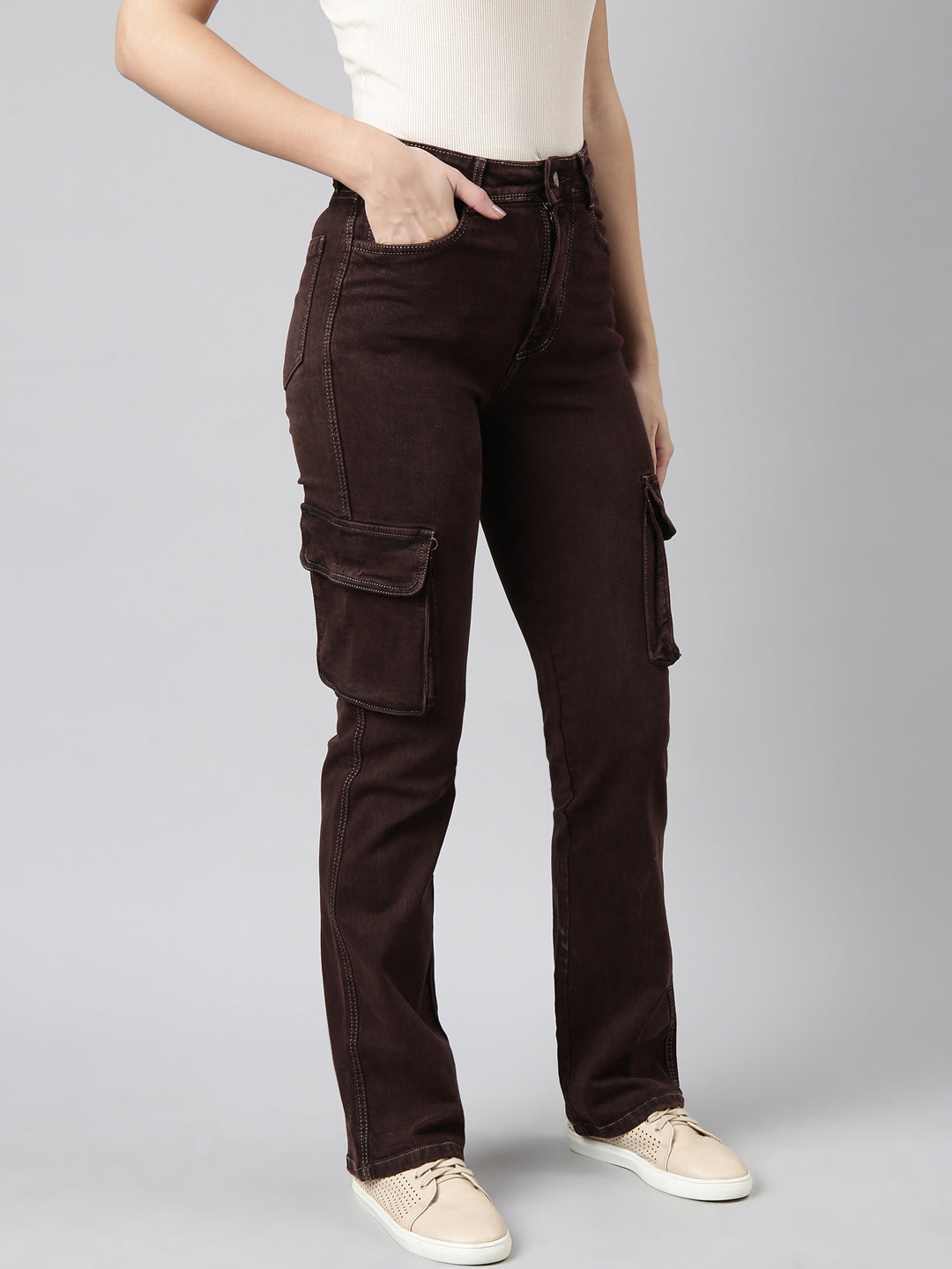 Women Straight Fit Denim Brown Corgo Jean