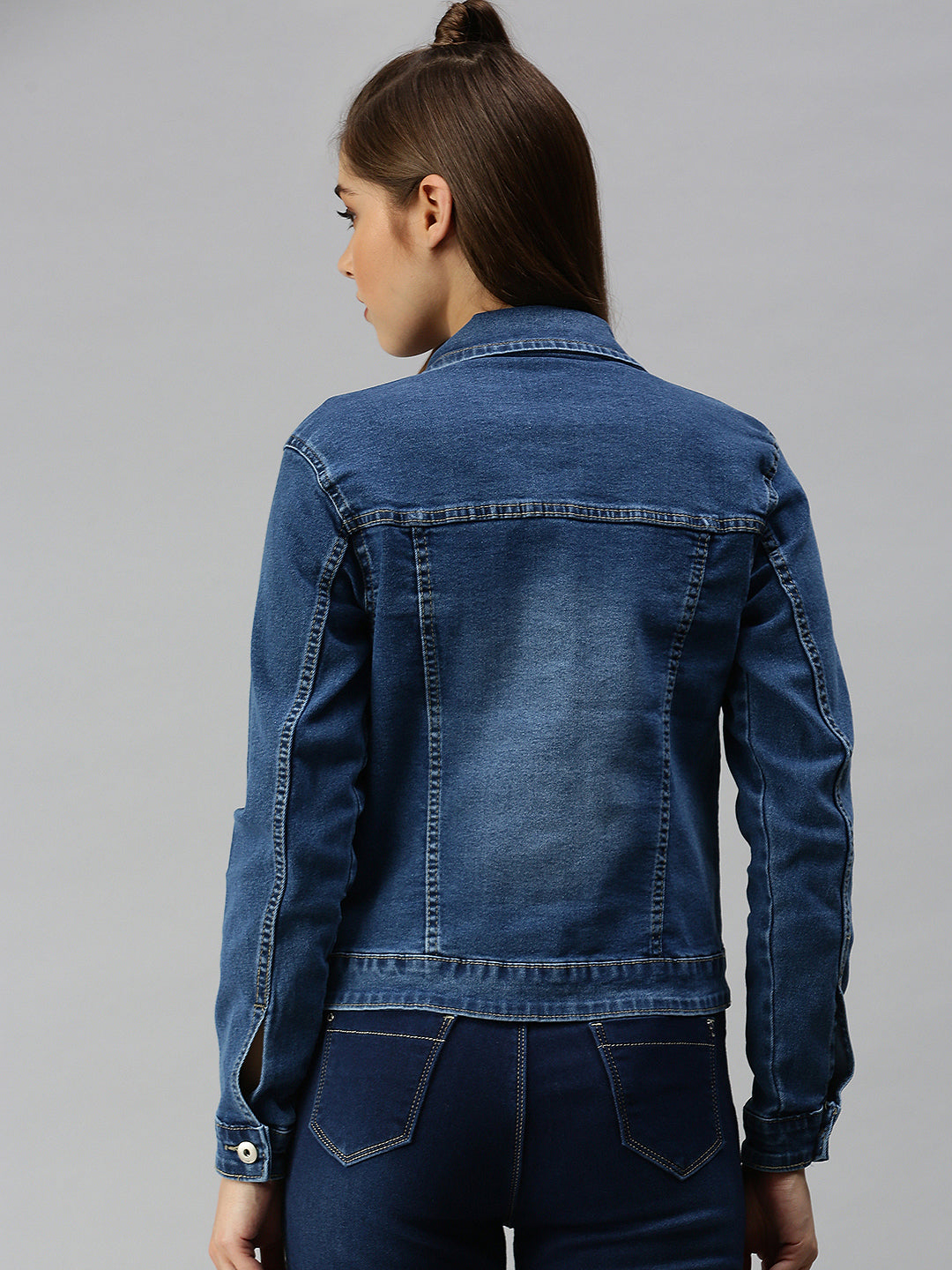 Women's Blue Solid Denim Jacket Jackets