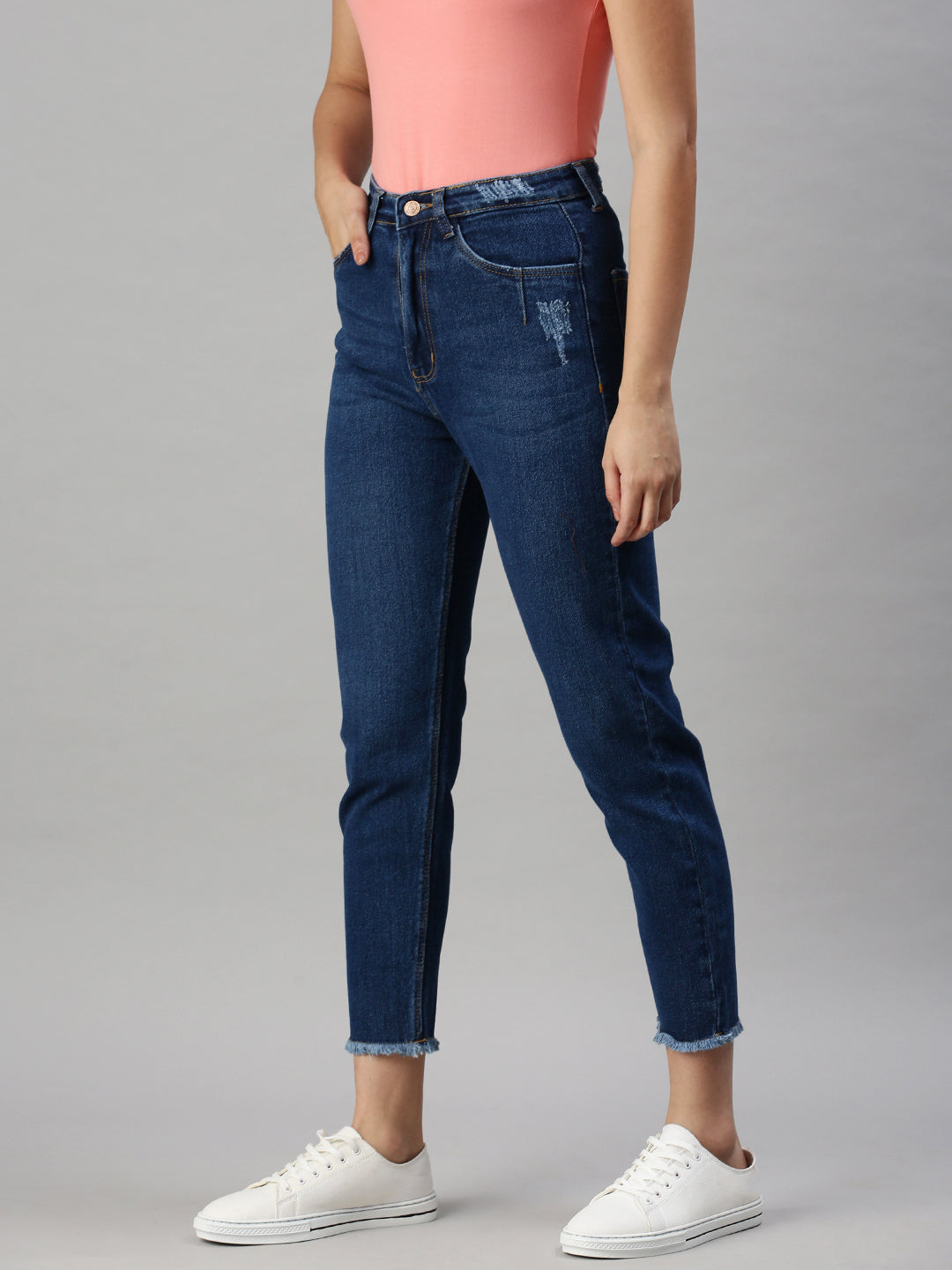 Women's Denim Mom Fit Navy Blue Jeans