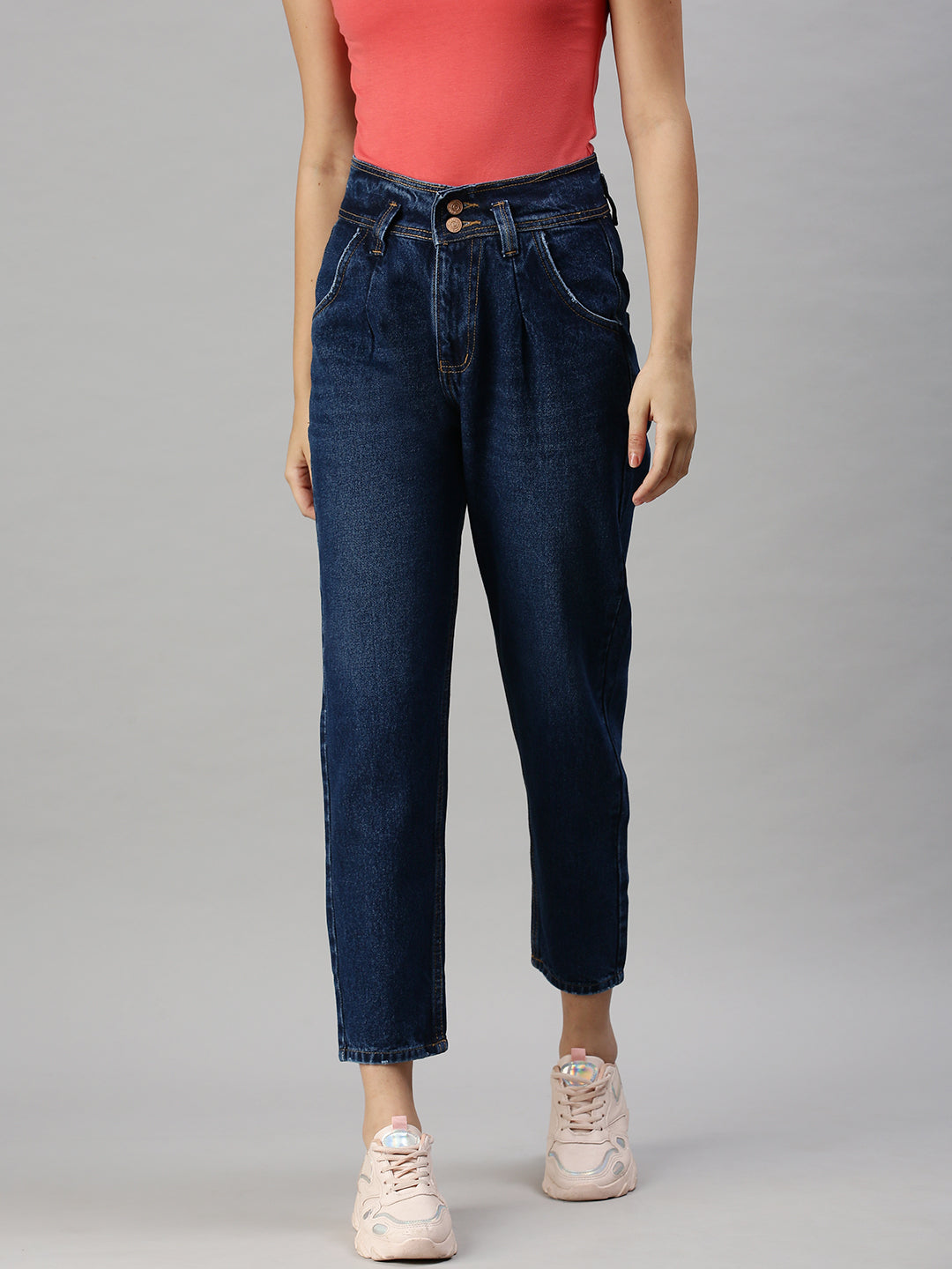 Women's Denim Mom Fit Navy Blue Jeans