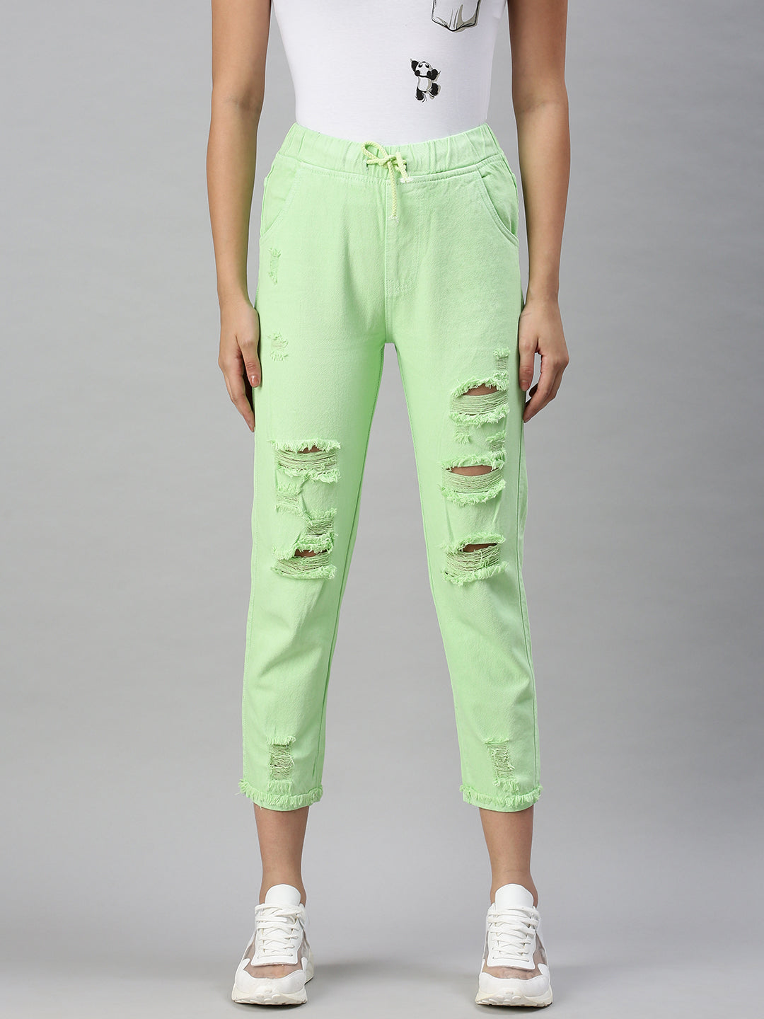 Women's Denim Jogger Lime Green Jeans