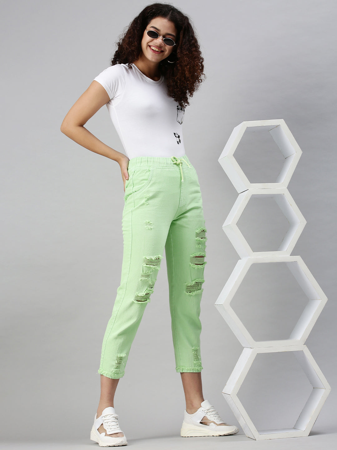 Women's Denim Jogger Lime Green Jeans