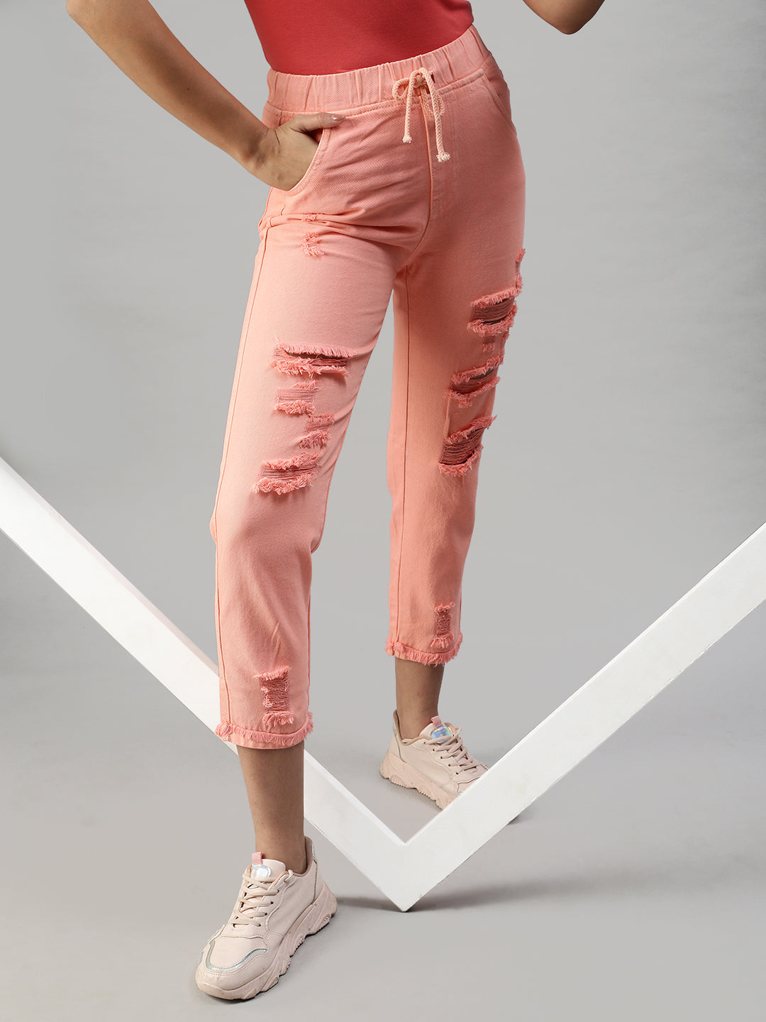 Women's Denim Pink Jogger Jeans