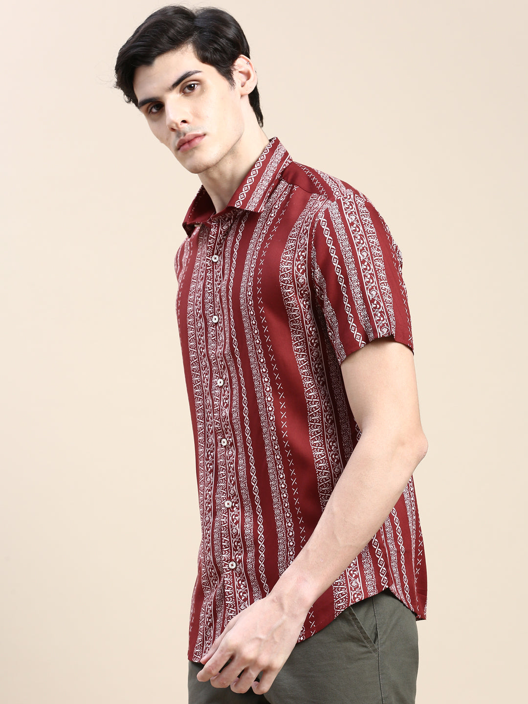 Men Maroon Printed Casual Shirt