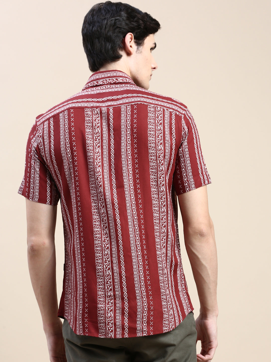 Men Maroon Printed Casual Shirt