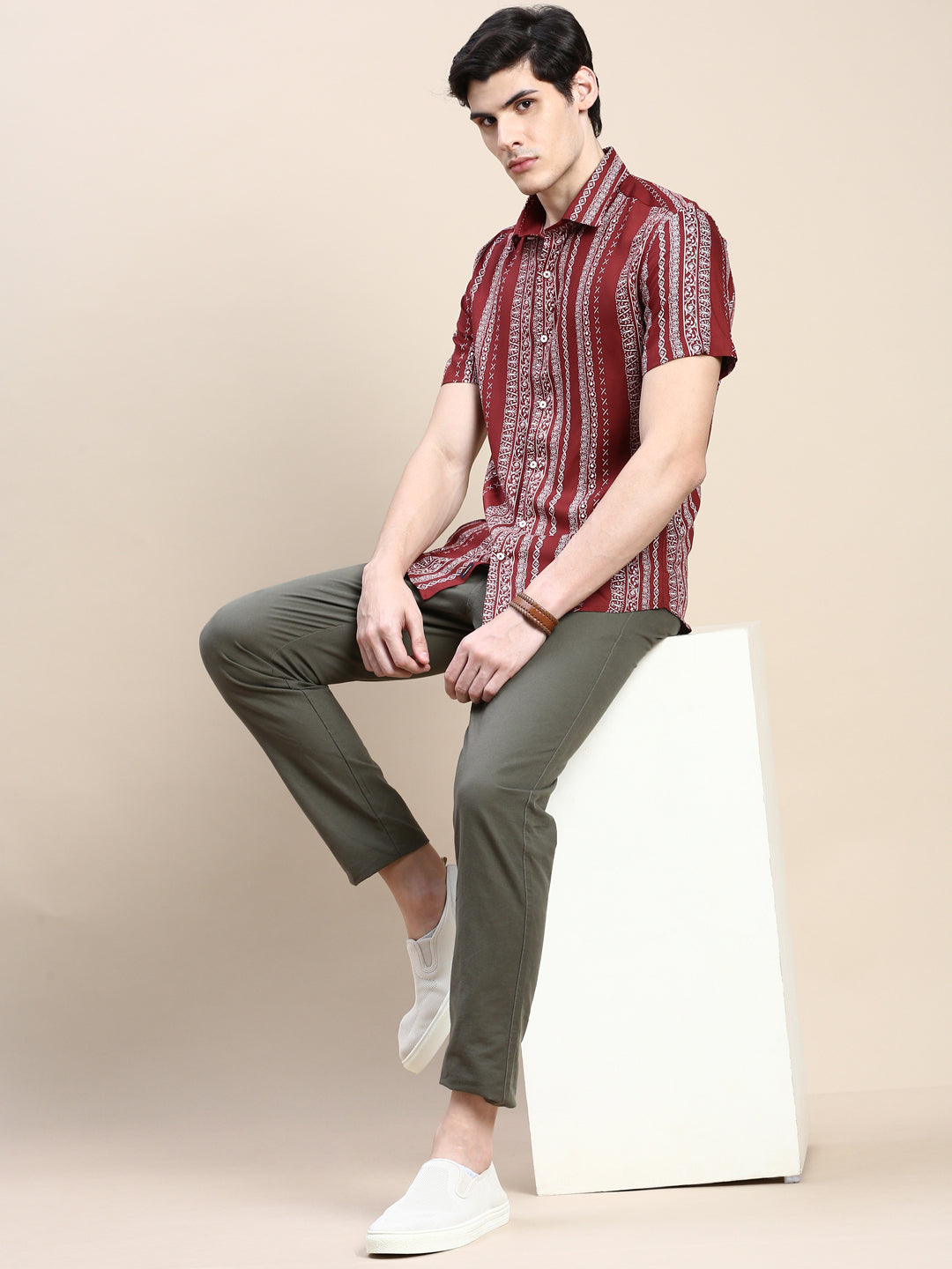 Men Maroon Printed Casual Shirt