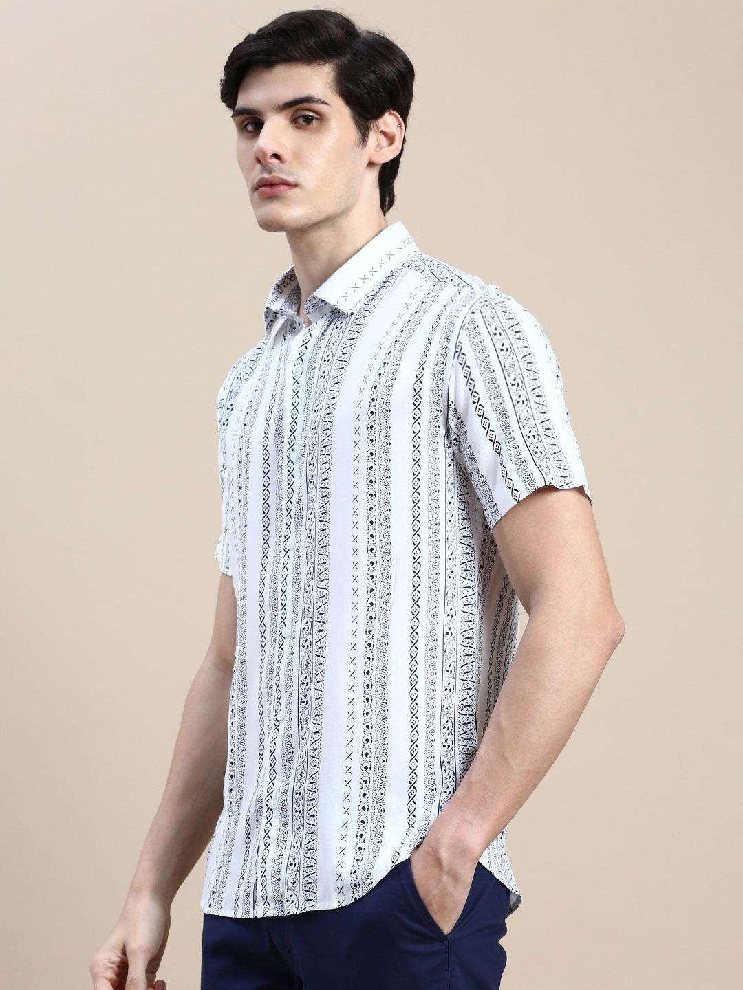 Men White Printed Casual Shirt