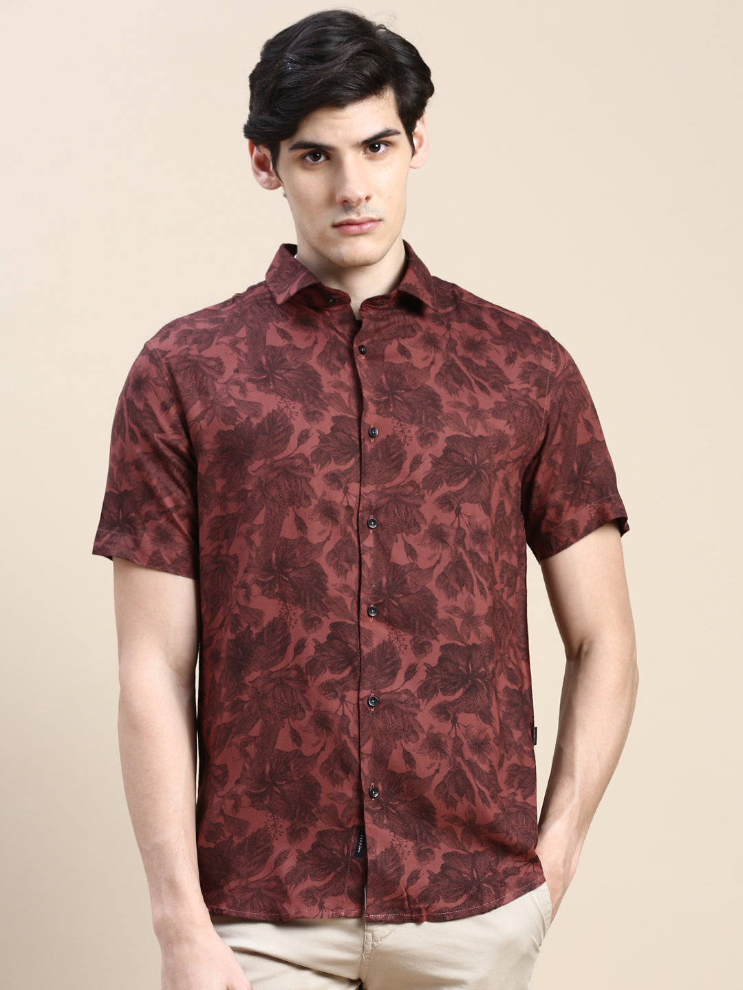 Men Rust Floral Casual Shirt