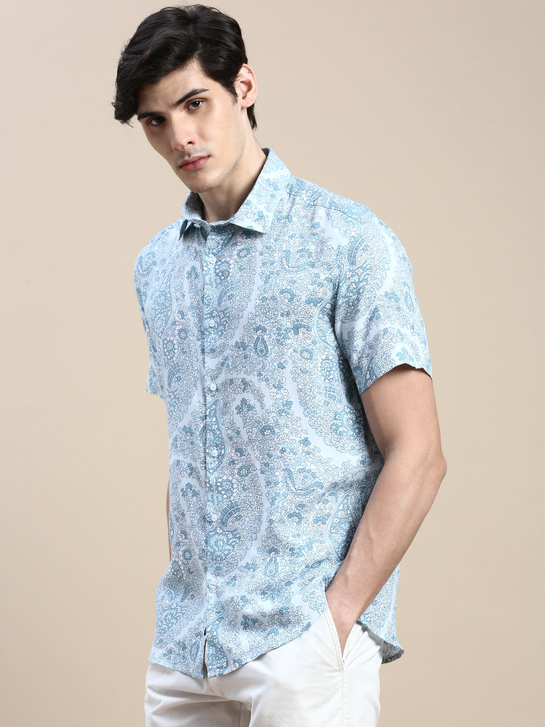 Men Blue Floral Casual Shirt