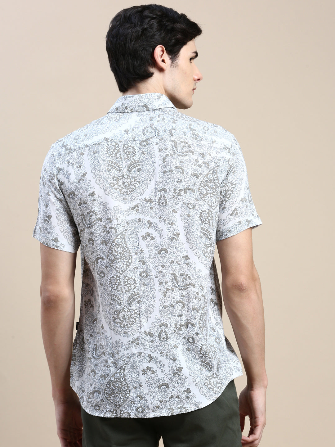 Men Cream Floral Casual Shirt