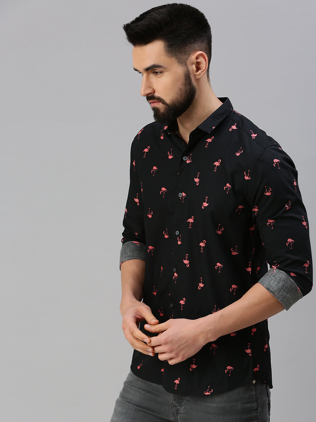 Men Black Printed Casual Shirt