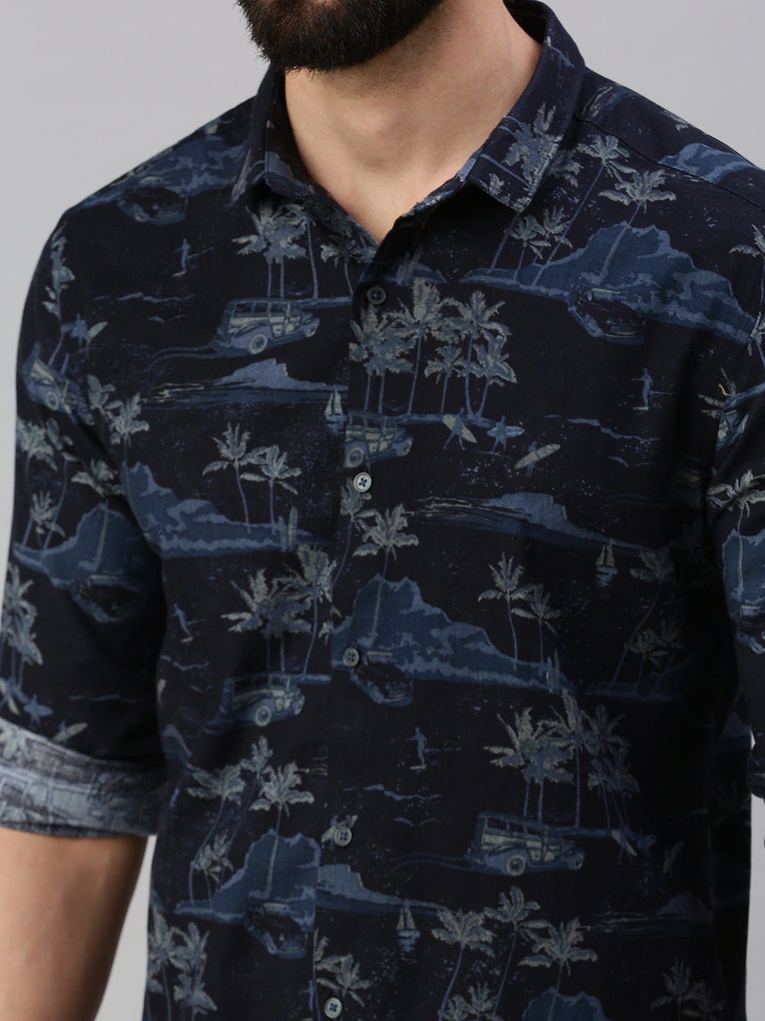 Men Navy Blue Printed Casual Shirt
