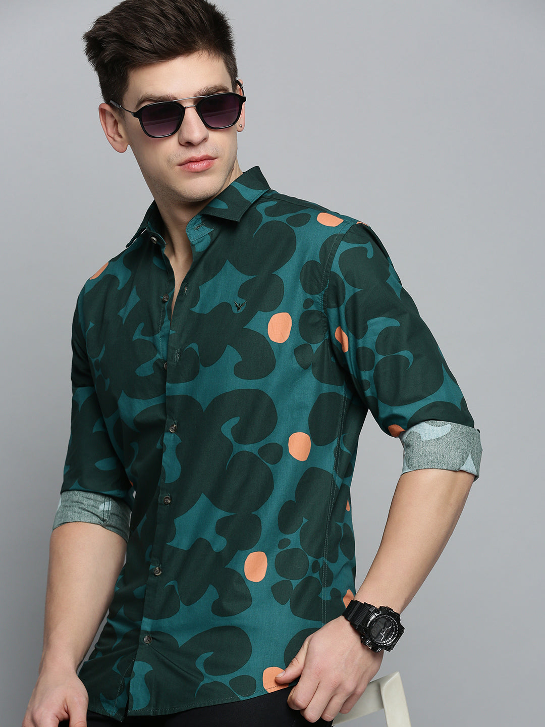 Men Green Colourblock Casual Shirt