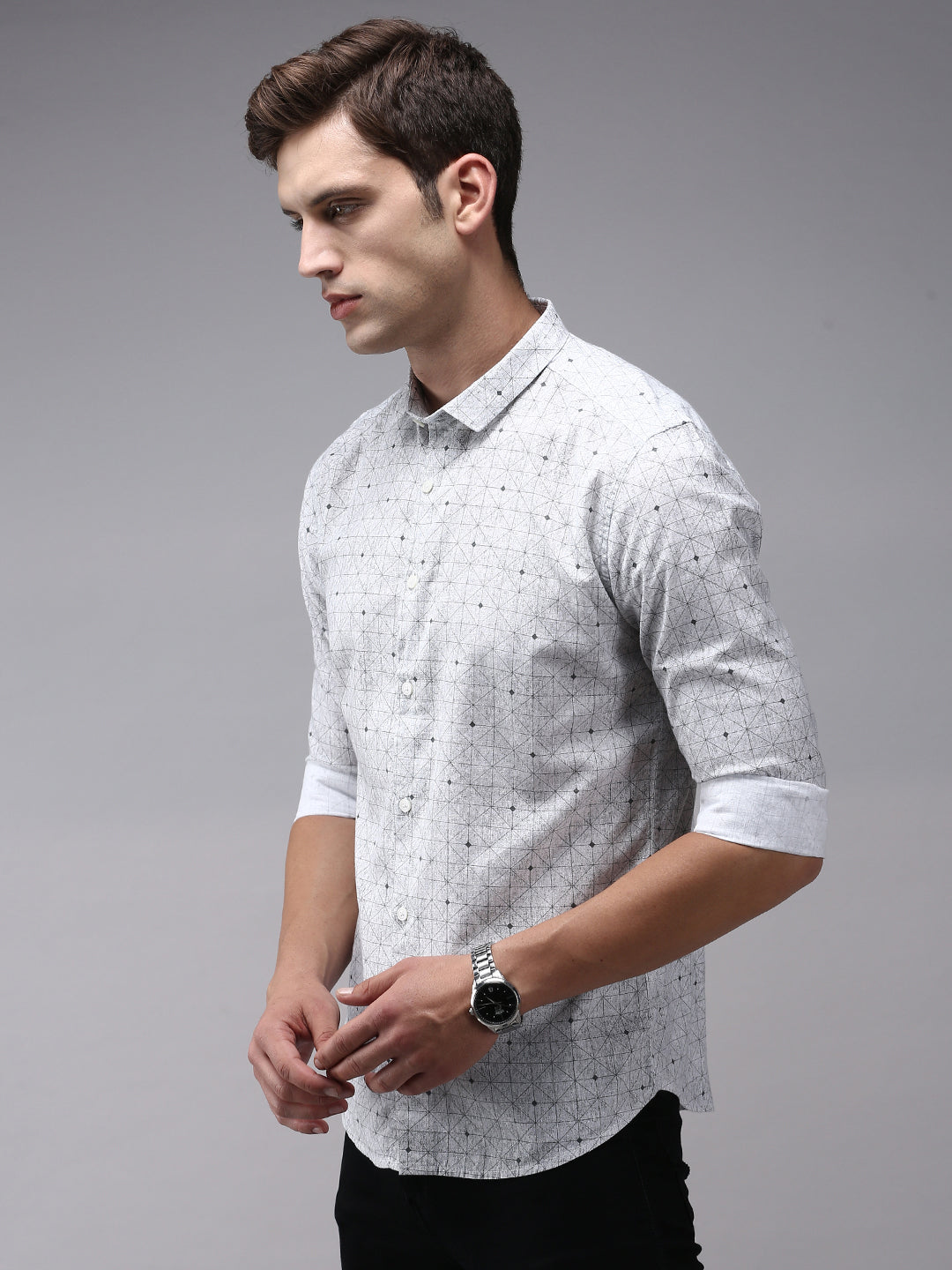 Men Grey Checked Casual Shirt