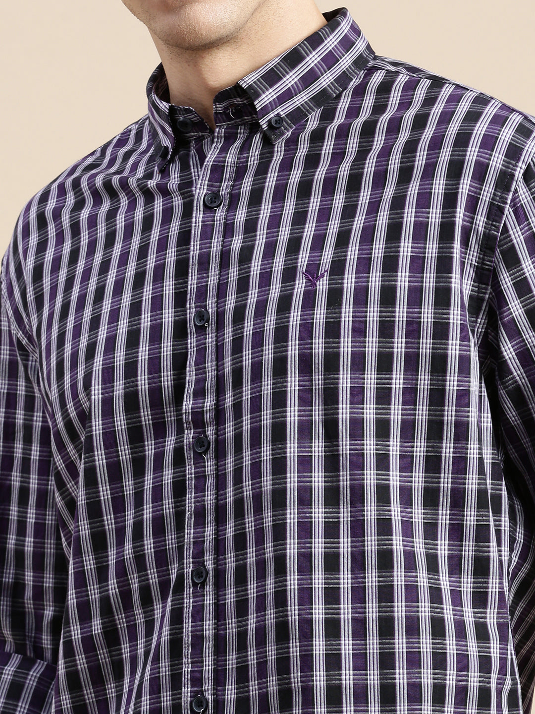 Men Purple Checked Casual Shirt