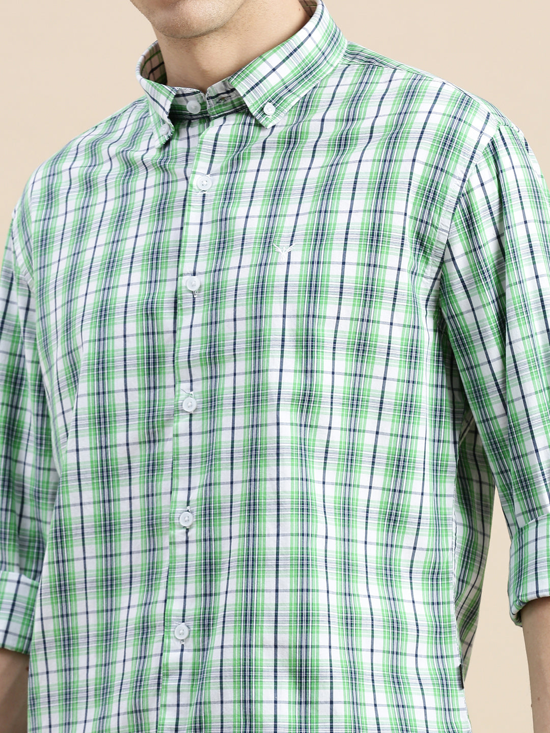 Men Green Checked Casual Shirt