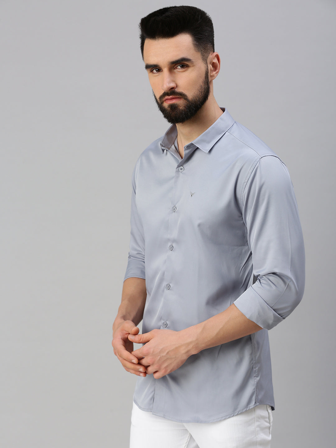Men Silver Solid Casual Shirt