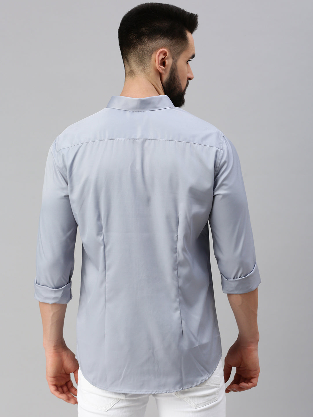 Men Silver Solid Casual Shirt