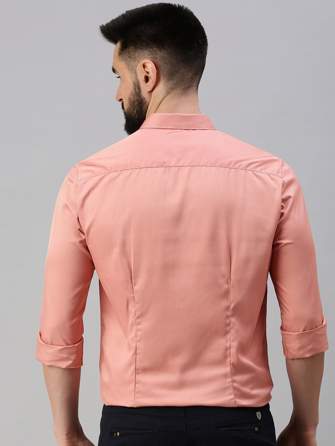 Men Peach Solid Casual Shirt