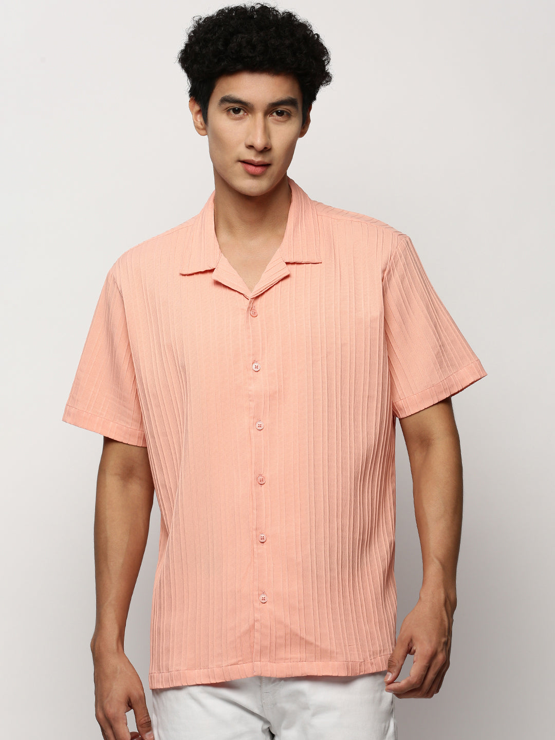 Men Peach Striped Shirt