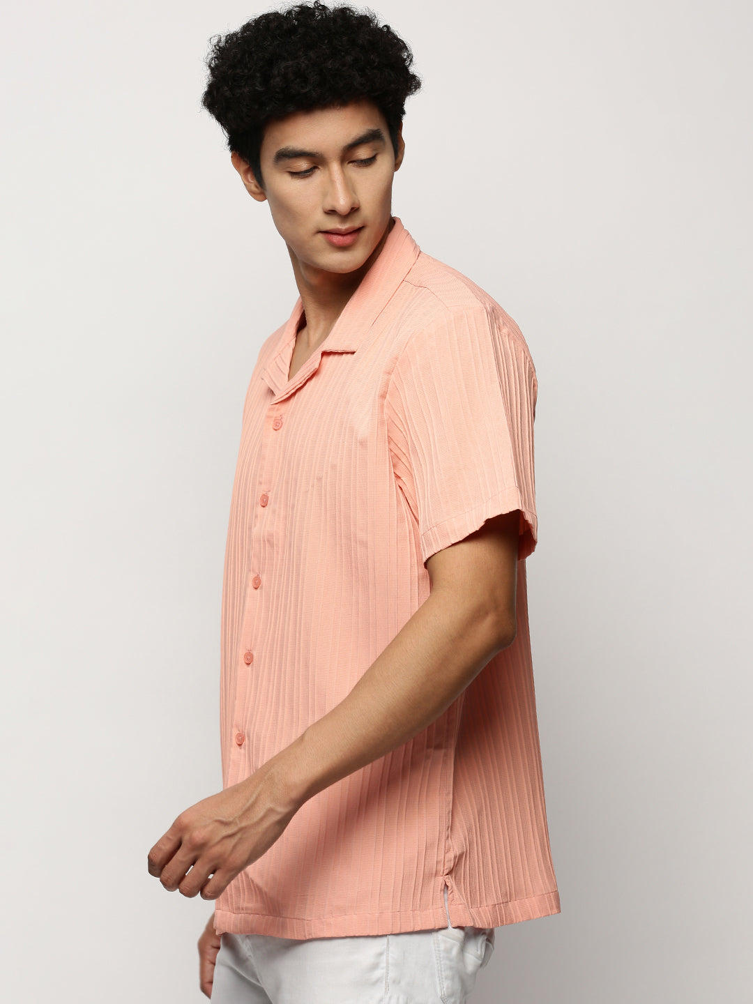 Men Peach Striped Shirt