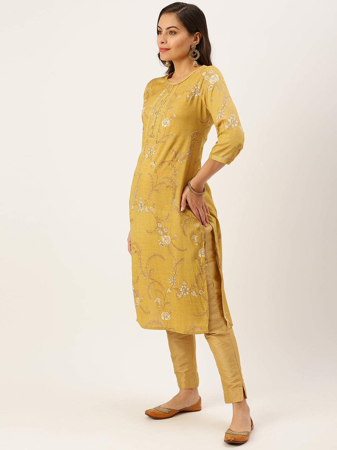 Women's Yellow Printed Straight Kurtas