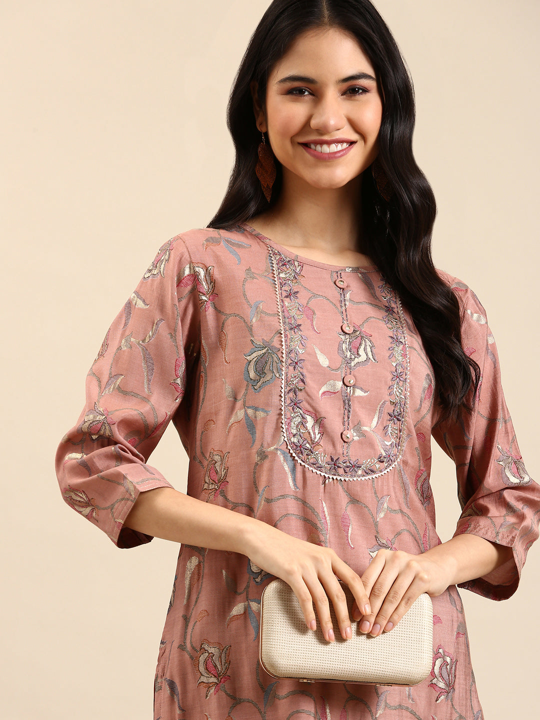 Women's Purple Printed Straight Kurta