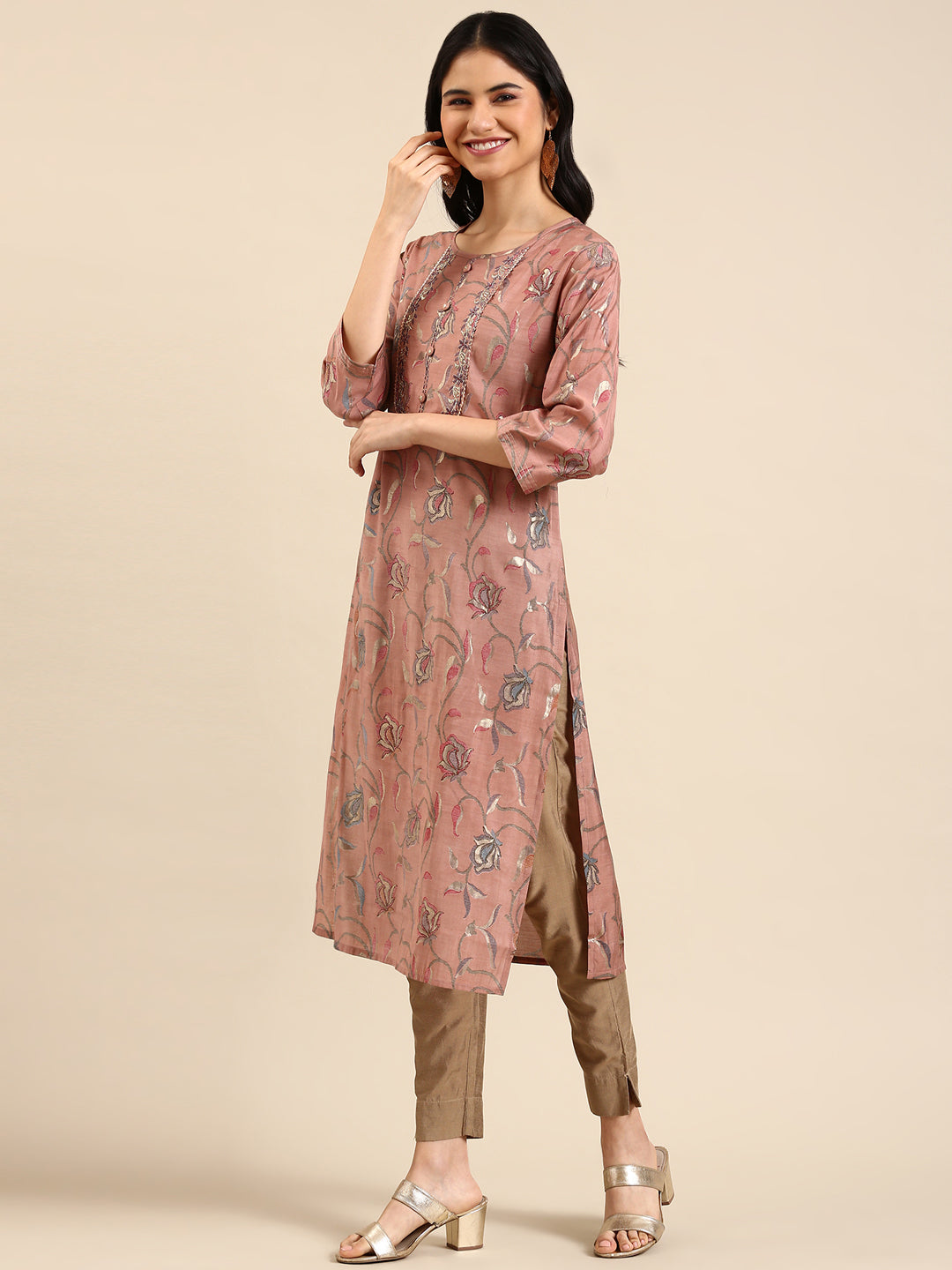 Women's Purple Printed Straight Kurta