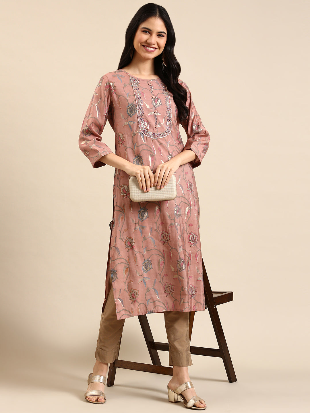 Women's Purple Printed Straight Kurta