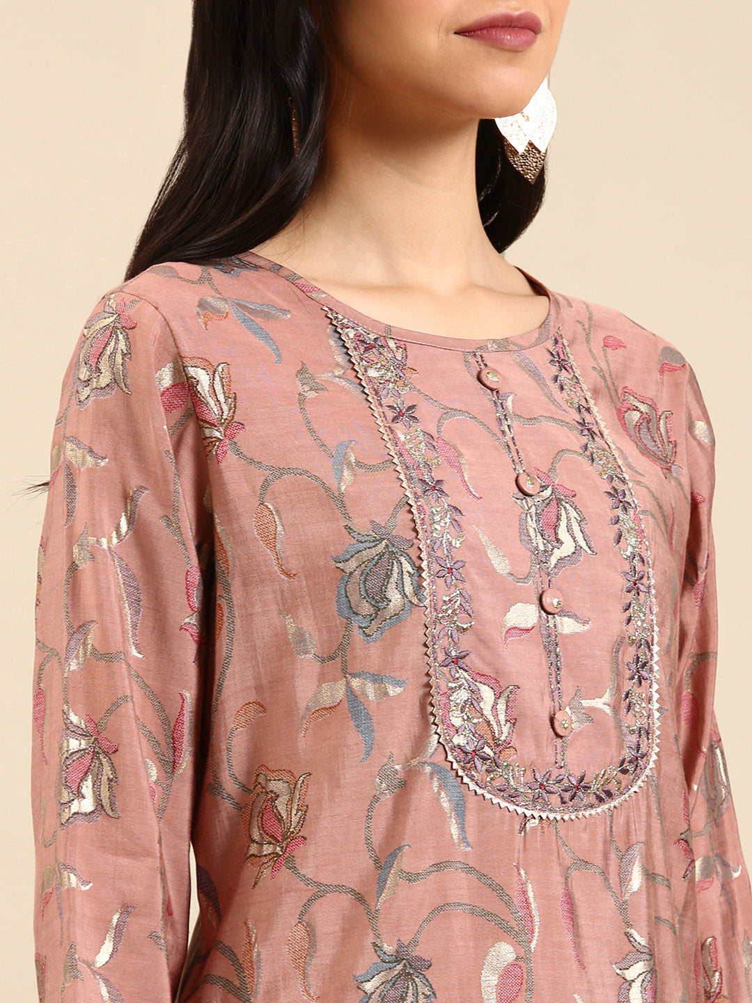 Women's Purple Printed Straight Kurta