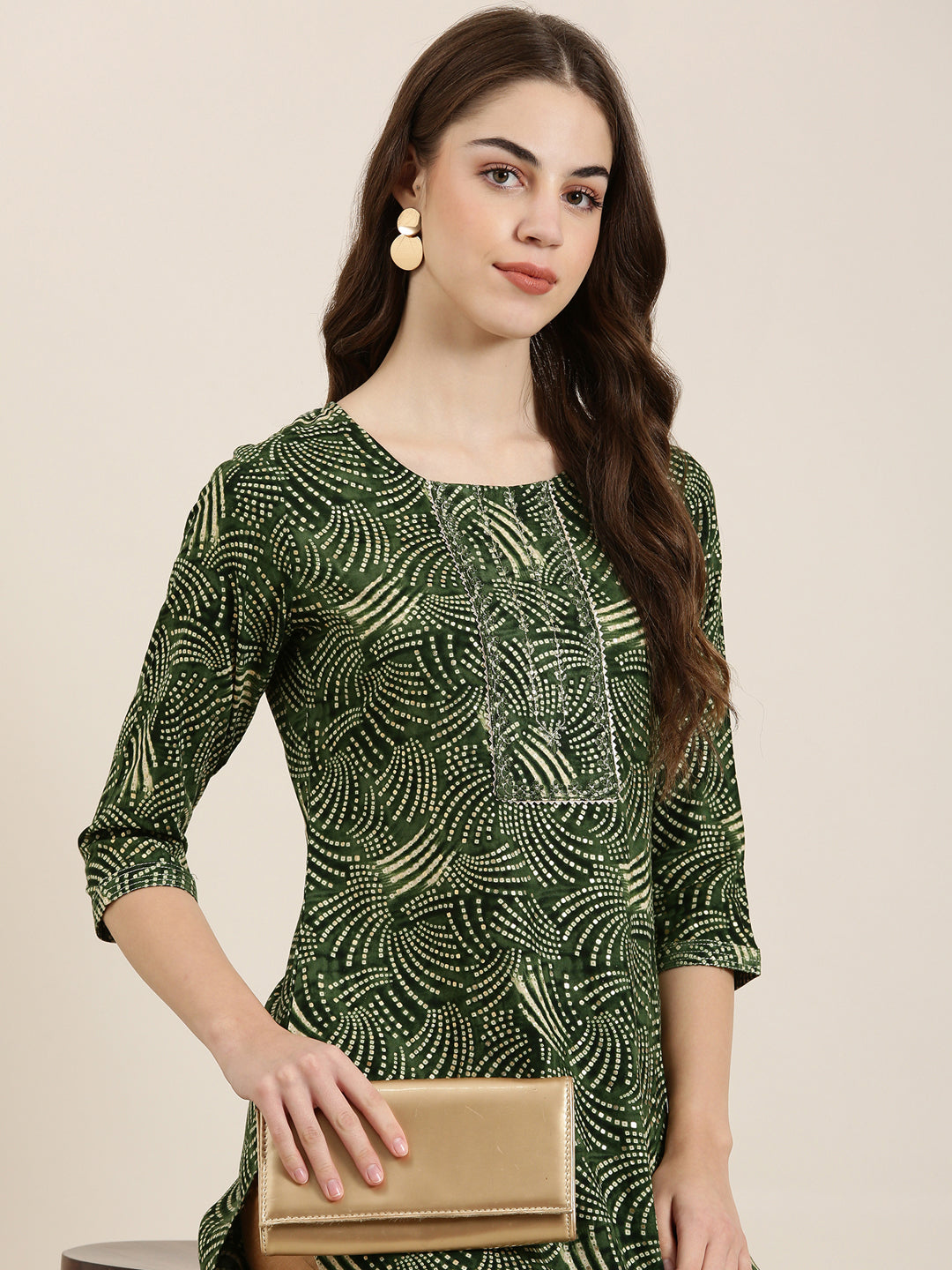 Women Green Printed Straight Kurta