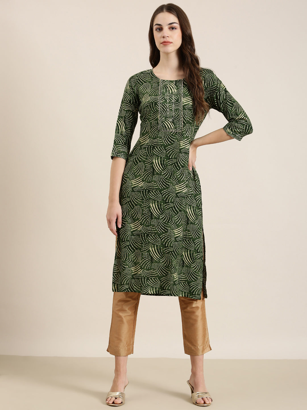 Women Green Printed Straight Kurta