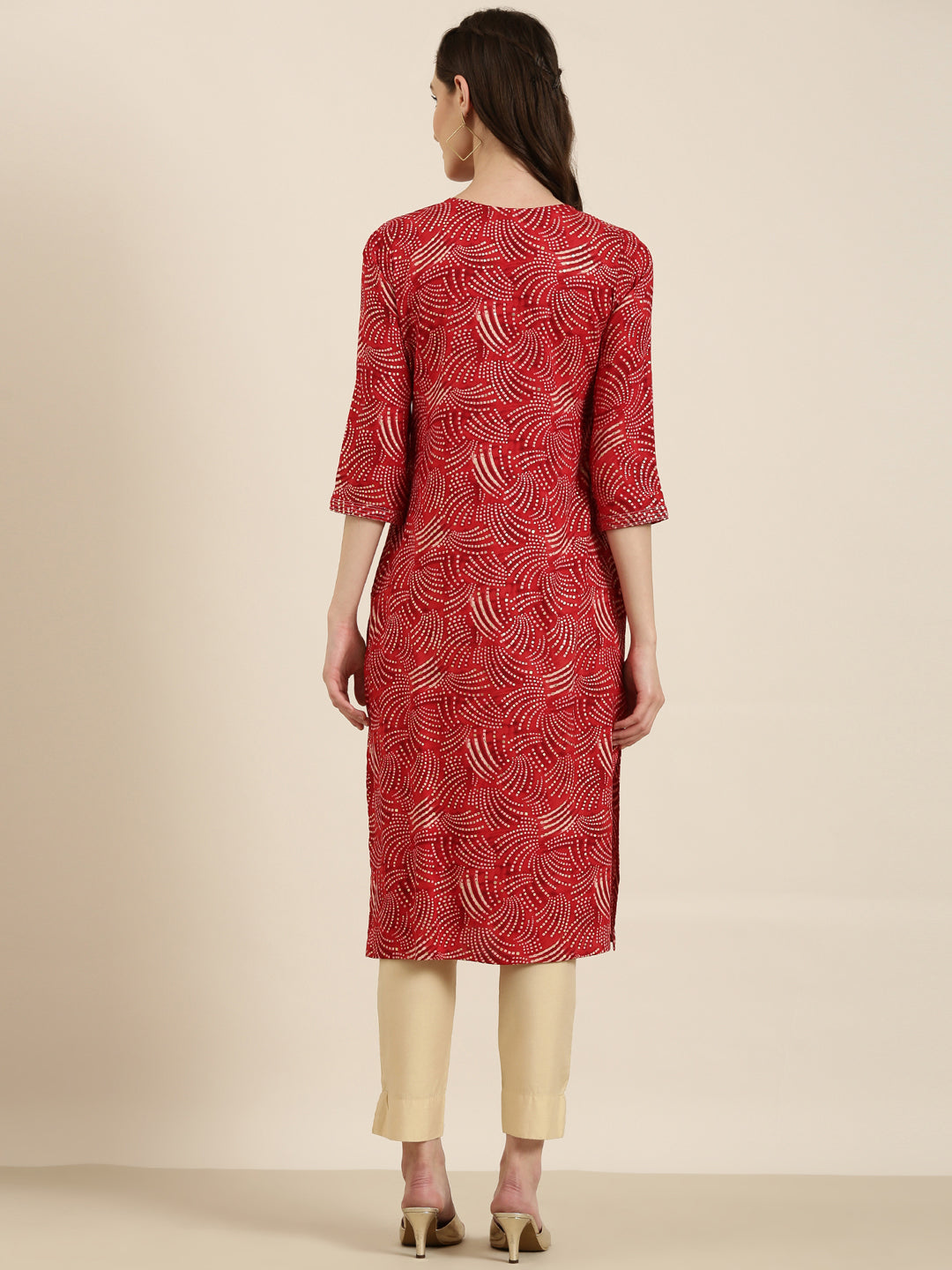 Women Red Printed Straight Kurta